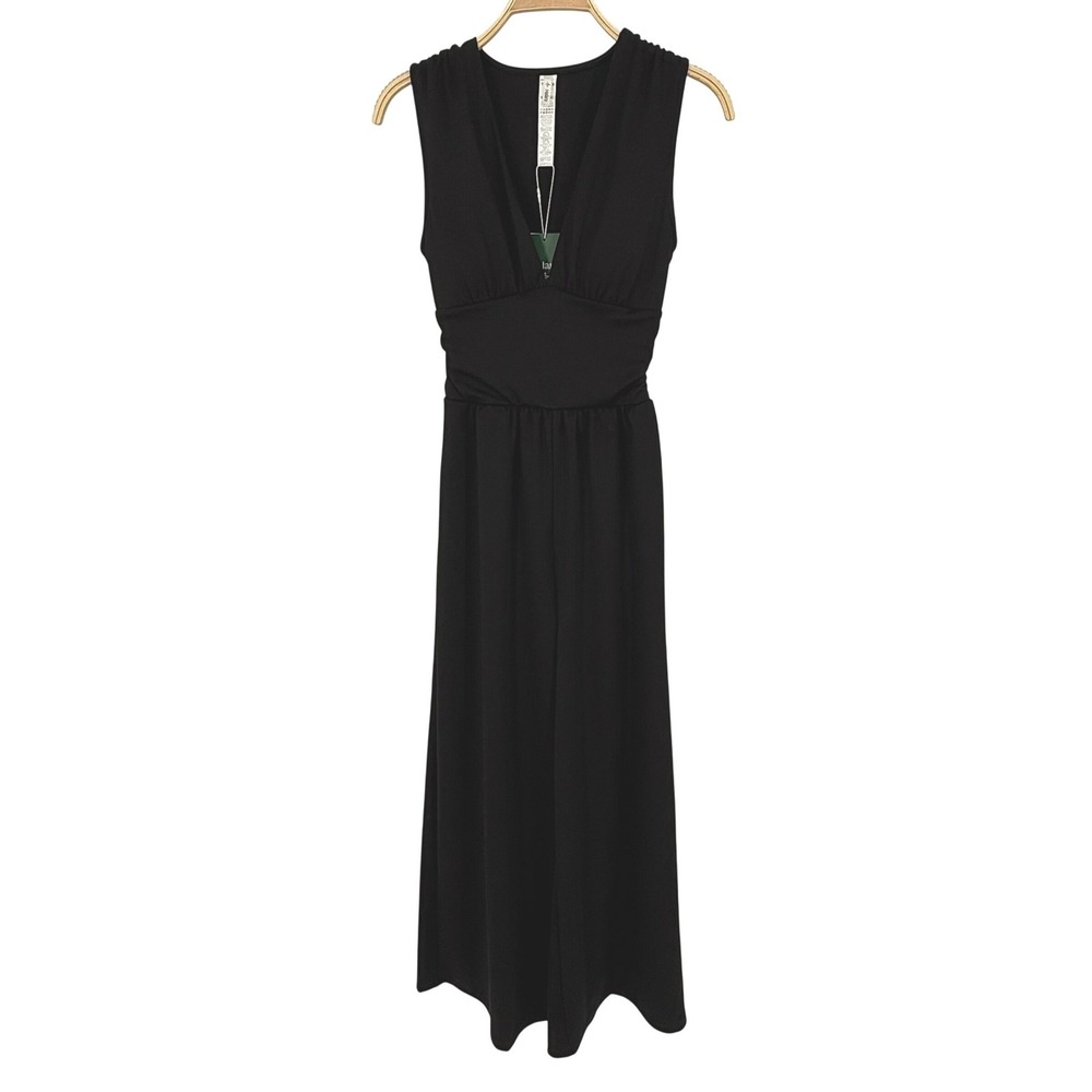 Halara Jumpsuit Womens Small Black NWT Wide Leg Cut-Out Back V-Neck Sleeveless